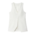 Conjunto de chaleco blanco con cuello en V y pantalón plisado en estilo flat lay - XS / Top Blanco