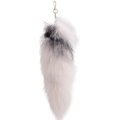 Plush faux fox tail keychain with grey to white gradient and golden lobster clasp - 40CM / Cross Fox
