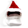 Red Christmas pet hat with white plush trim and adjustable velcro strap for cats and dogs - Red Christmas Hat