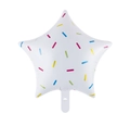 Star shaped white foil balloon with colorful sprinkle pattern for birthday party decor - White Star