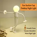 Mini luce notturna a robot con gambe flessibili e ventose in colore bianco crema - Uomo lampadina a ventosa / Bianco