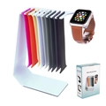 Weißer Apple Watch Armbandhalter mit Silikonarmbändern und Verkaufsverpackung - Macaron Blau Mit Farbkasten