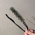 Accessorio per capelli chignon con perline di cristallo verdi e oro su tessuto nero - N. 5 Verde Turchese di Classe
