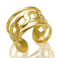Chic 18k gold plated stainless steel interlocking Cuban link open ring for women - Gold Cuban Link Triple Layer Open Style (R614G)
