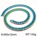 Bracelet gourmette cubaine arc-en-ciel pour hommes en acier titane 12mm avec fermoir solide - Collier Multicolore
