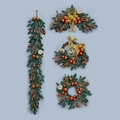Four-piece Christmas greenery set with pine cones, golden baubles, and snow-dusted needles - Gold Garland 4-Piece Set (No Lights)