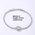 Sparkling silver tennis bracelet with sunflower zircon pendant and double folding clasp - Silver Sunflower Style/19cm