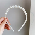 Elegant white faux pearl headband with gradient sizes and rounded droplet end caps - Voluminous Medium-Large Gradient Pearl