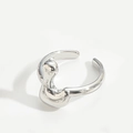 Minimalist silver open ring with fluid sculpture design and polished metal finish - Letter L Style