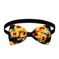 Adjustable pet bowtie featuring vibrant sunflower patterns on black ribbed fabric - Daisy on Black Background