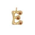 18K gold plated letter E pendant with brown zircon stones in a teardrop shape - Letter E