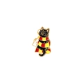 Cute black cat enamel pin with magic wand and red yellow scarf in golden metal finish - Academy Scarf Cat (XZ4159)