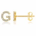 Detailed view of S925 silver needle gold-plated G-letter stud earrings with pavé diamonds - Gold G