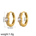 Detailed size chart of gold stainless steel hoop earrings with large cubic zirconia stones - Center Large Diamond Row Style (TE60149)
