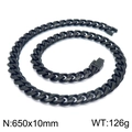 Polished black stainless steel 10mm Cuban chain necklace for men in 650mm length - Black Necklace 65cm (KN225384-Z)
