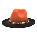 Cappello fedora bicolore arancione e nero con catena decorativa in metallo dorato - M (56-58cm) / Arancione + Nero