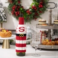 Christmas knitted wine bottle cover red white stripe holiday table decoration gift bag - Knitted Letter S Wine Bottle Cover
