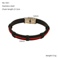 Bracciale minimalista da uomo in pelle intrecciata nera e rossa con chiusura in acciaio inox - Stile Intrecciato Rosso e Nero (ZH1851S)