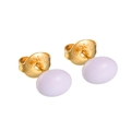 Minimalist stainless steel oval stud earrings in purple enamel finish with gold plating - E928-Lavender Oval
