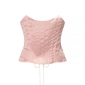 Pink satin boned corset top with lace-up back detail and slim fit for women - S / Nude Pink