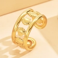 Golden bohemian shell open ring with minimalist double-line hollow stainless steel design - J03393 / Gold