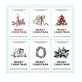 Set of six vintage-style Christmas cake toppers with hand-drawn holiday illustrations - Christmas Stickers