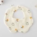 Gauze cotton baby bib with rabbit and flower prints featuring snap button closure - Gauze Flower Wrap - Yellow Rose Rabbit