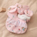 Pink dog hoodie dress with cute rabbit ears and floral bear prints for small pets - Pink Rabbit / XL (Recommended weight 5.5-7.5kg)