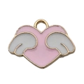 Pink heart pendant with white wings and golden alloy trim for DIY jewelry making - 1Pc Heart with Wings 17x13mm