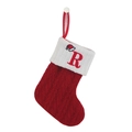 Red knitted Christmas stocking with a white cuff and a red letter R embroidery - Letter R