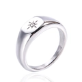 Polished silver stainless steel signet ring with North Star engraving and white zircon - US 9 / Steel