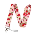 Lanyard featuring a pink strawberry and floral pattern with a durable metal clasp - Pink Strawberry Flower