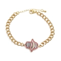 Golden Hamsa hand bracelet featuring colorful micro-pave crystals and a link chain design - Rainbow Zircon Hamsa Hand/Gold