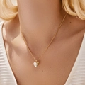 18K gold-plated necklace featuring a dual-tone gold and mother of pearl heart pendant - KN0462-1-Two Tone Heart Mother Of Pearl
