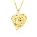18k gold plated stainless steel necklace with textured heart pendant and cross chain - Necklace With Pendant / Gold