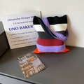 Borsa tote in maglia a righe arcobaleno con ampia tracolla viola e capiente - Stile 2 (Righe Viola Rosso Grigio)