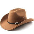 Classic western cowboy hat in tan felt with wide brim and decorative leather band - M(56-58cm) / Khaki