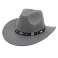 Grey felt western cowboy hat with wide brim and decorative metal studded leather band - Adjustable (56-58cm) / Gray Cowboy (Diamond)
