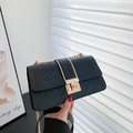 Chic black crocodile pattern underarm bag with gold chain strap and metal lock - Black