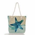 Dettaglio borsa da spiaggia in tela con stampa stella marina e manici in corda spessa - Stampa Stella Marina Vintage (ms4538b)