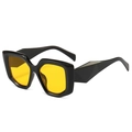 Polygonal oversized sunglasses with thick black frames and translucent yellow lenses - Black Frame Yellow Lens