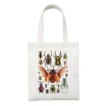 White canvas tote bag featuring vintage scientific insect illustrations and beetles - Insect Science Illustration Atlas Style (STD27-L)