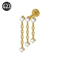 Golden G23 Titanium labret stud with three sparkling zircon stones and hanging chains - Gold Color (NO-4)