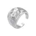 Close-up of silver adjustable open ring featuring unique handmade hammered metal texture - VJ580 Wide Hammered / White Gold