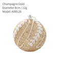 Champagne kerstbal van 8cm met wit kanten bloemenpatroon en glitterafwerking - 8cm / Champagne