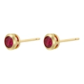 Elegant 18K gold plated round stud earrings with sparkling red zircon gemstones - 1 Pair / Gold Plated Rose Red Zirconia