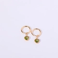 Elegant gold hoop earrings featuring green heart gemstone pendants for women - August / Olive Green