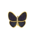 Golden butterfly brooch with deep purple marbled inlay and sparkling rhinestones - Gold Tone Dark Purple Style