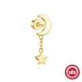 Gold plated S925 sterling silver geometric stud earring with moon and star pendants - Gold #1 (Moon Star Shape)