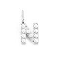 Silver letter N pendant with white pearls on polished stainless steel finish - Letter N / Steel